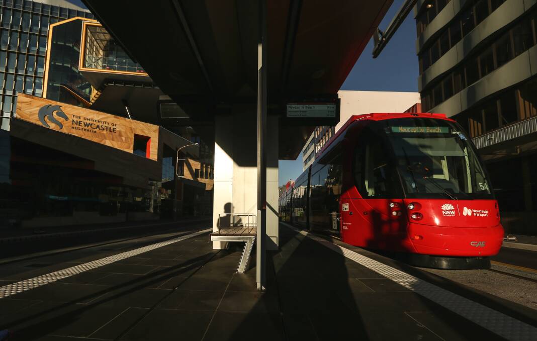 POPULAR: A Newcastle light rail vehicle at the Civic stop. Picture: Marina Neil