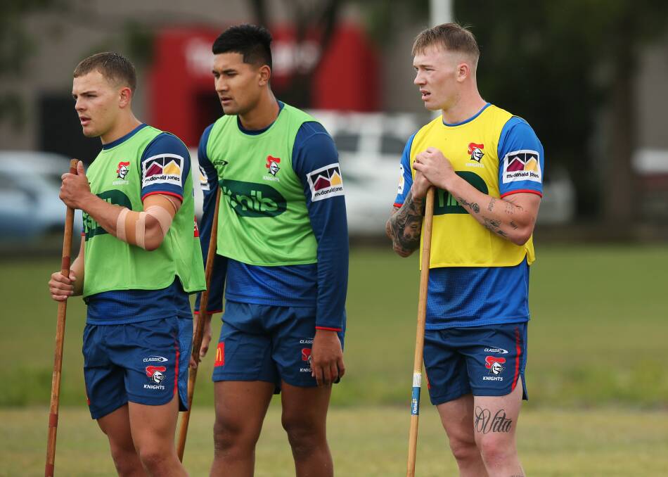 Riley Jones, right, has been named to make his NRL debut on Sunday. Picture by Simone De Peak