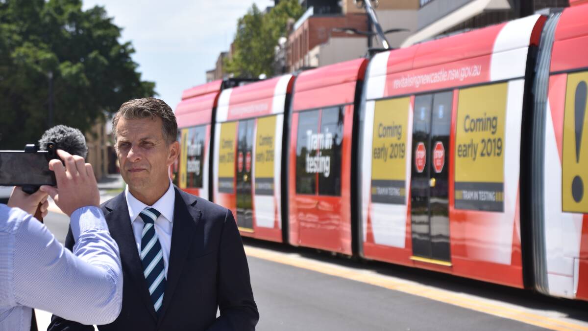 QUALITY SERVICE: Transport Minister Andrew Constance said light rail would launch with a service "superior" to the 110 bus. Picture: Max McKinney 