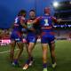 UP FOR THE CHALLENGE: Newcastle Knights centre Bradman Best lines up opposite Brisbane Broncos gun Kotoni Staggs at Suncorp Stadium on Saturday night. Picture: Jonathan Carroll