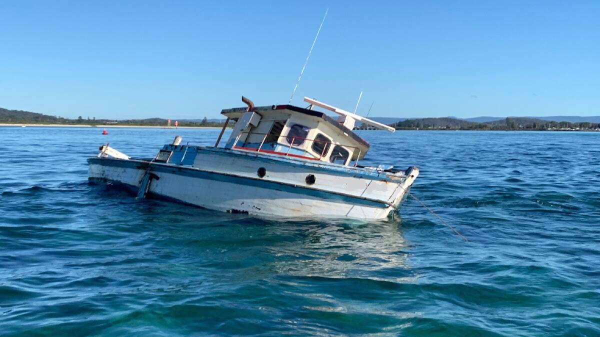 IN TROUBLE: The trawler as seen on Tuesday morning. Picture: Marine Rescue Lake Macquarie/Facebook. 