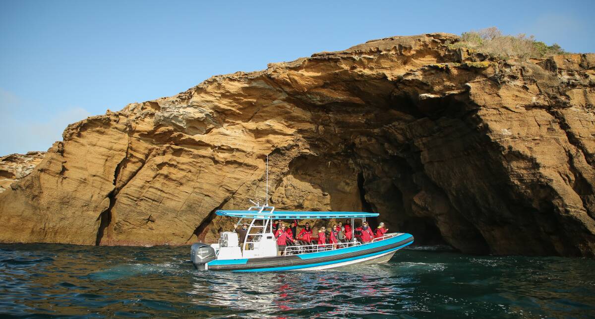 TOURISM: A cave the Coast XP adventure boat visits near Caves Beach. 