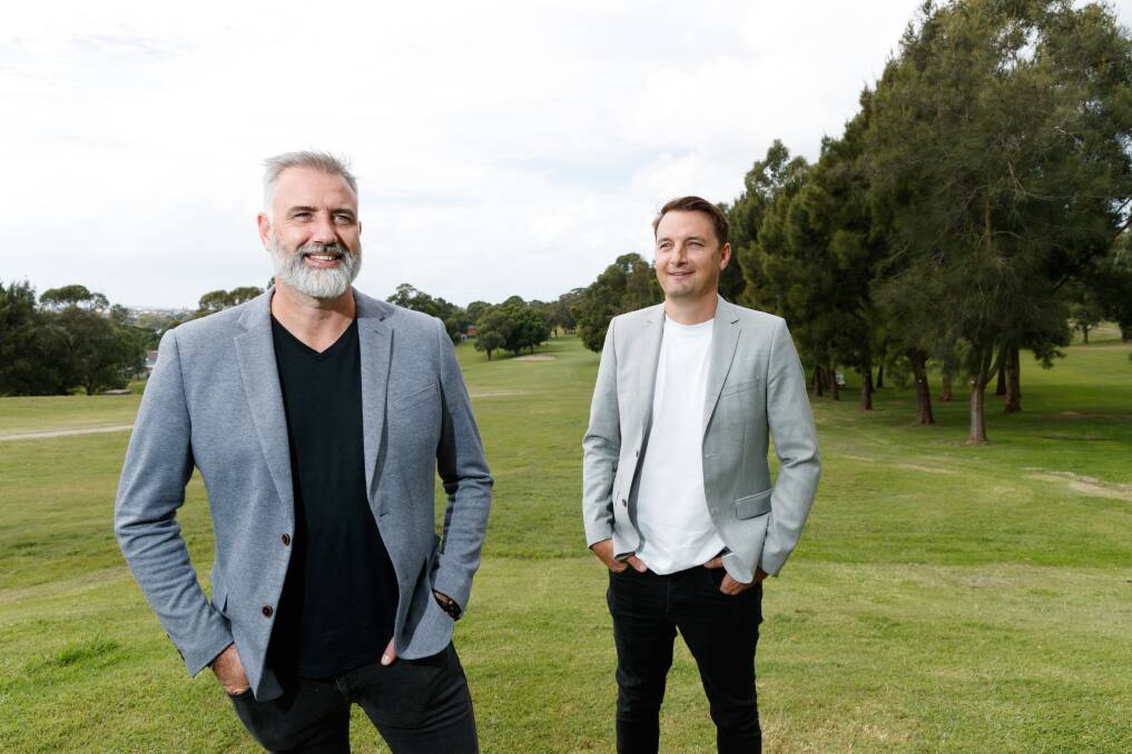 ON COURSE: Thirdi Group director Luke Berry and design manager Luke Mahaffey at Merewether Golf Club on Friday. Picture: Max Mason-Hubers 