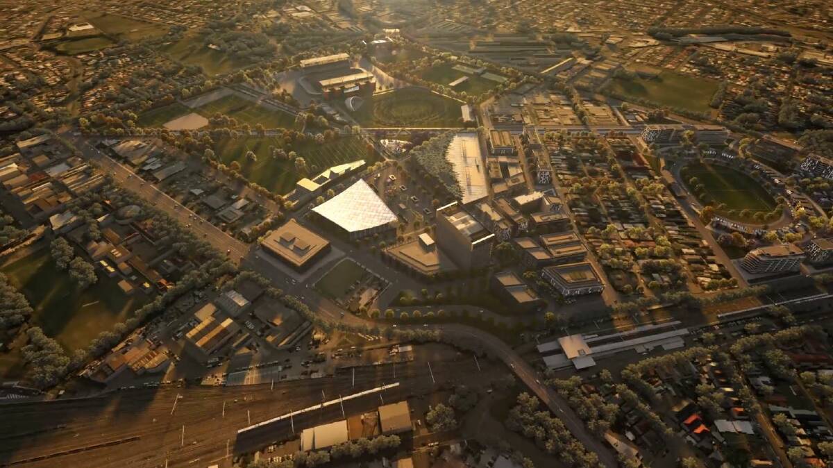 OPPORTUNITY: An artist's impression derived from Venues NSW masterplan of how Hunter Park at Broadmeadow could evolve. The harness track, at the top of the picture below McDonald Jones Stadium, has been replaced with extra sports fields and what are thought to be associated buildings. 