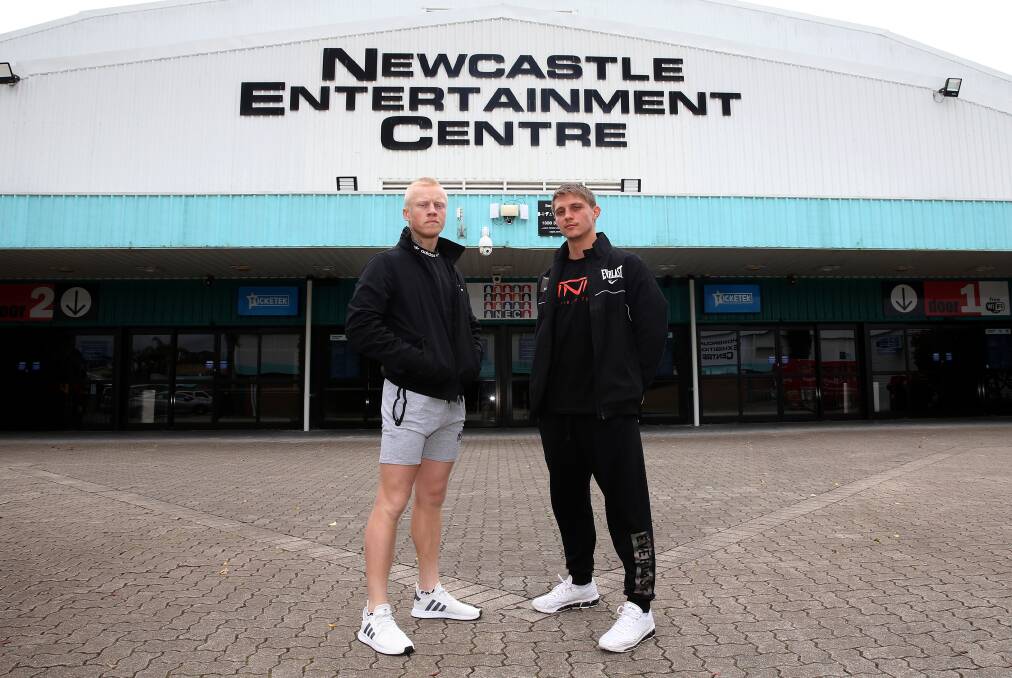 Nikita Tszyu and Darkon Dryden outside Newcastle Entertainment Centre where they will fight on Saturday night. Picture by Peter Lorimer 