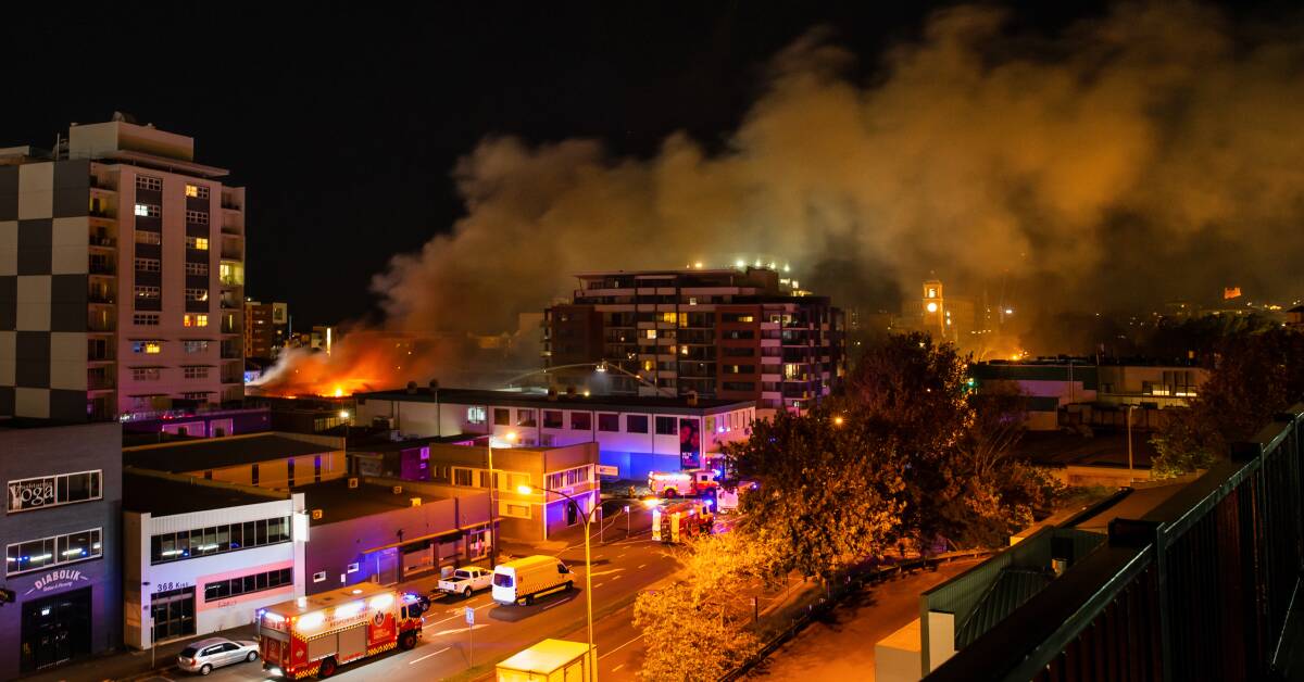 RED HOT: The fire at the former CBD Hotel on Sunday night. Picture: Marina Neil