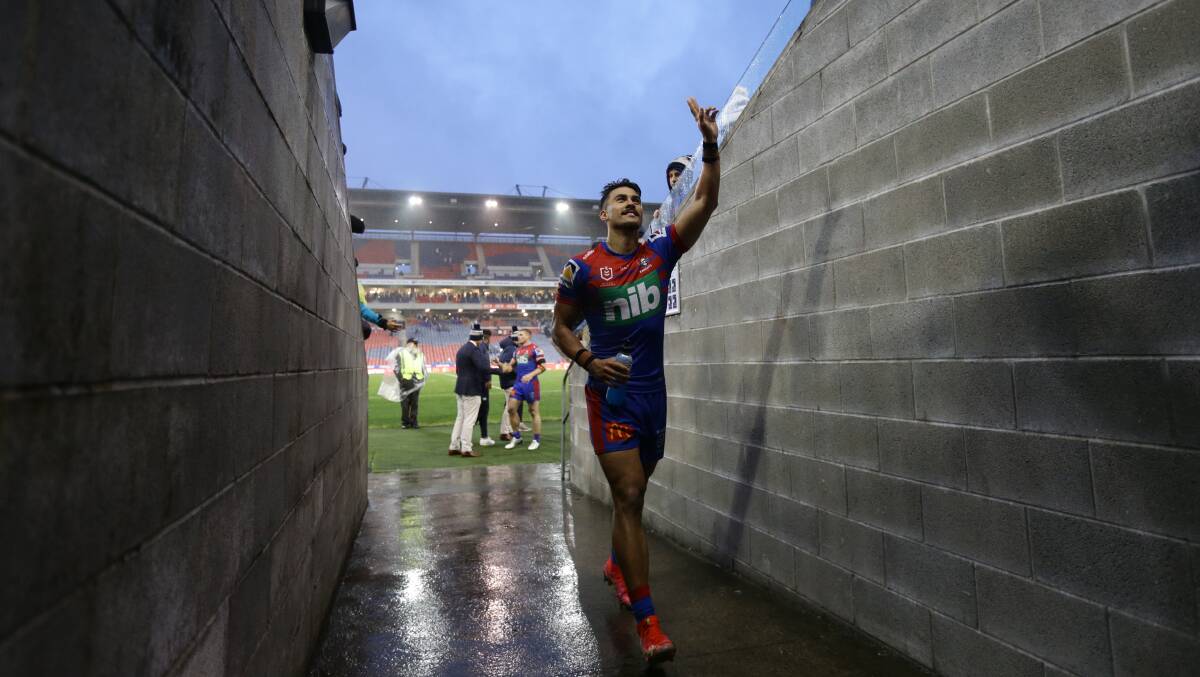 NEW HOME: Tuala walking off from a game at McDonald Jones Stadium. 
