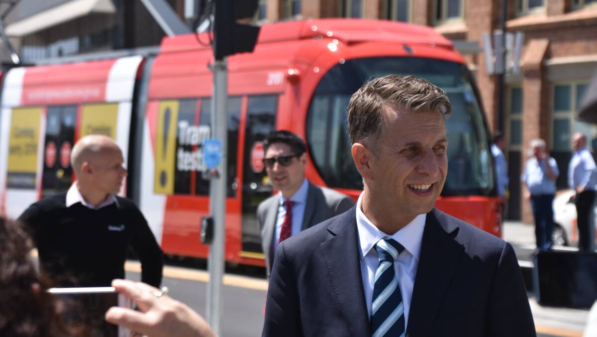 ON TIME: Andrew Constance in Newcastle. Picture: Max McKinney