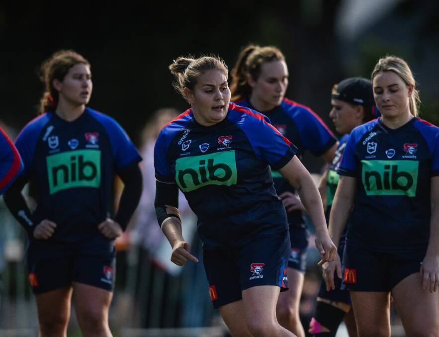 Knights NRLW prop Caitlan Johnston, centre. Picture by Marina Neil