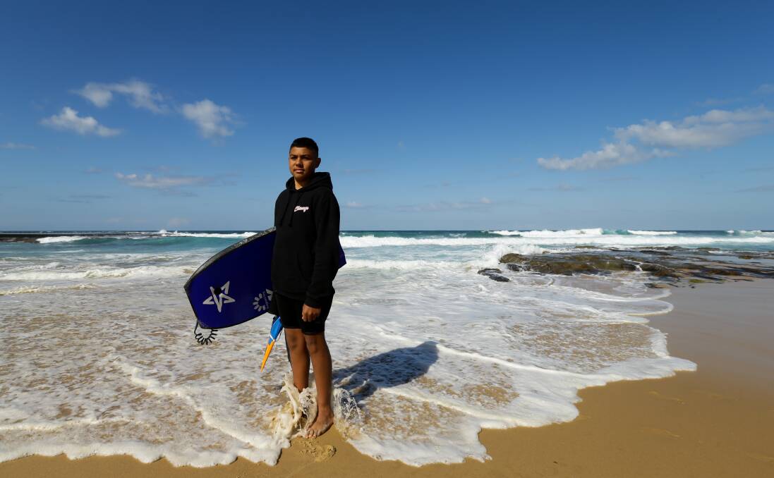 RELAXED: Anna Bay body-boarder Daniel Wilson at Newcastle beach ahead of the Australian Bodyboard Titles where he will take on the country's best in two age groups. The tournament begins at Tweed Heads on Thursday. Picture: Jonathan Carroll