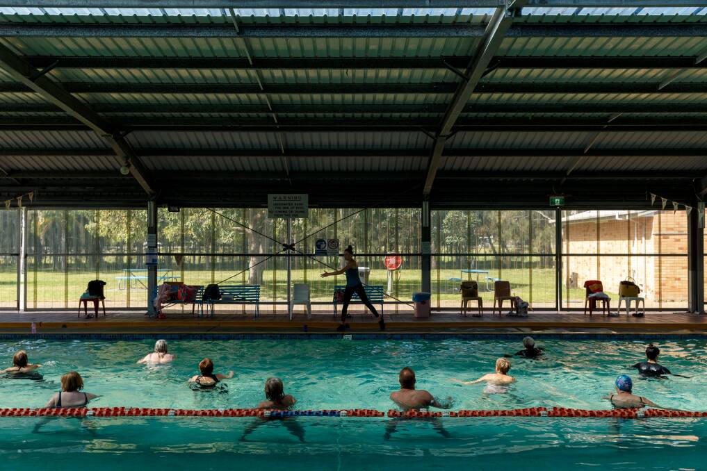 BUSIER TIMES: An aqua-aerobics class in progress at the Valentine Hydrotherapy Pools aquatic centre in Croudace Bay last year. The community-run facility has been closed since March. Picture: Max Mason-Hubers 