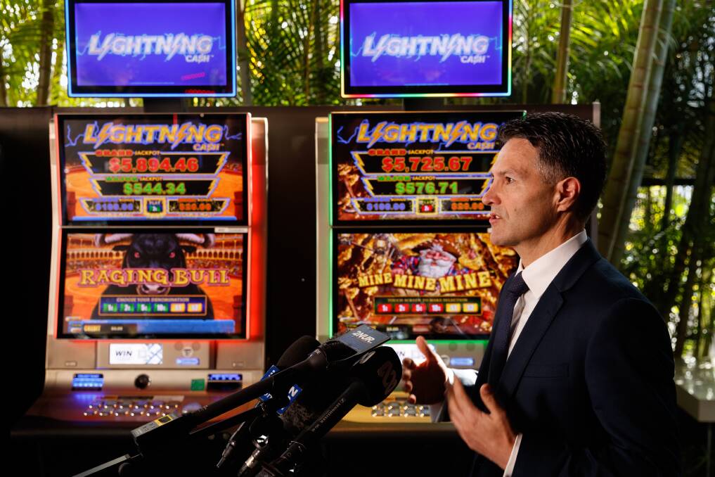 LOOKING AHEAD: Customer Service Minister Victor Dominello at Wests on Monday to announce the trial, which he believes will assist problem gamblers. The technology could ultimately be rolled out statewide. Picture: Max Mason-Hubers