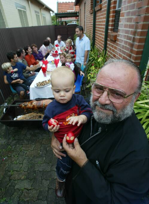 TIME: Nicolaos Zervas with grandson Nicholas Crook in 2003. Picture: Dean Osland. 