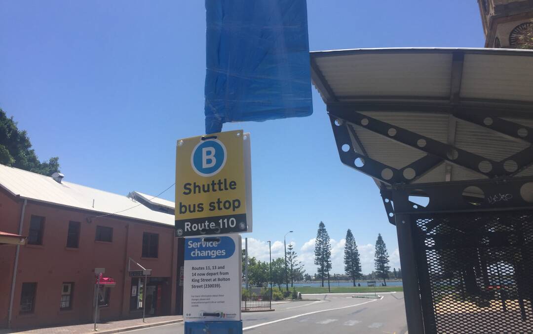UPDATED: Signage at the Customs House bus stop on Monday. Picture: Max McKinney