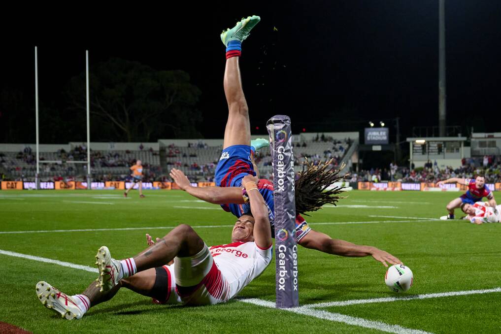 Dominic Young scores his first try at Kogarah. Picture by Brett Hemmings, Getty Images