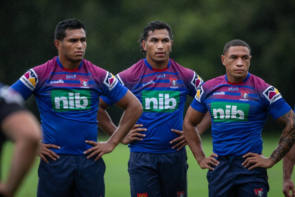 EMOTIONAL STATE: Daniel Saifiti, left, was ruled out of Origin I with a knee injury. His twin brother Jacob, centre, earned a call-up for NSW, along with Blues veteran Tyson Frizell, right. 