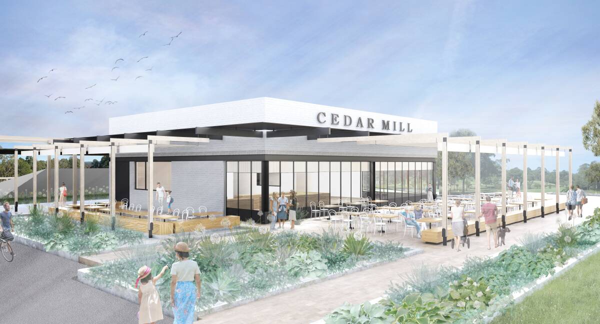 PLANS: An artist's impression of Cedar Mill's hospitality precinct, which includes a restaurant, cafe and function space. It will be built on part of the old Morisset Country Club site. The developer hopes to open by September, 2021. 