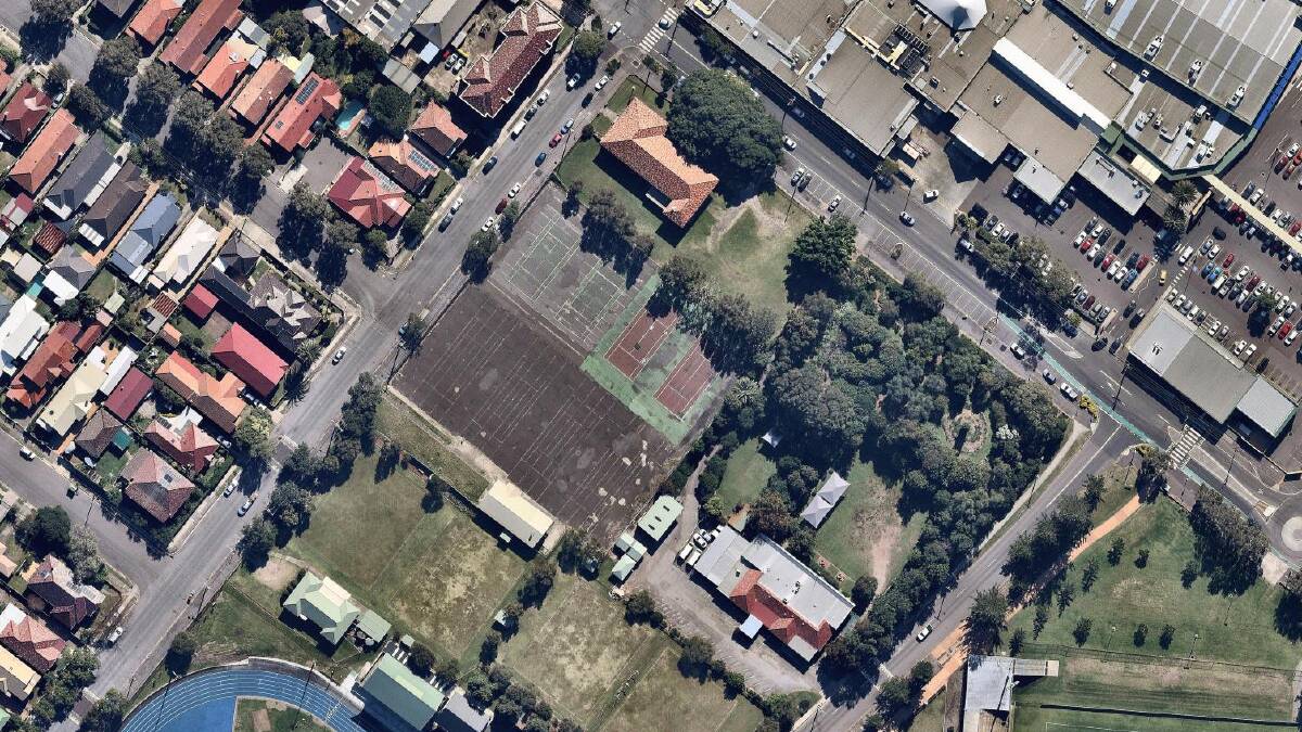 An aerial view of the north-western corner of National Park, showing the former tennis courts which will now become basketball courts. 