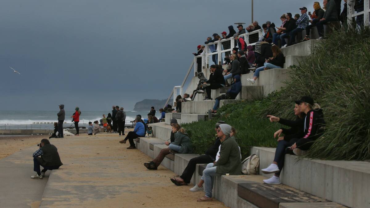 POPULAR: Spectators lined the foreshore at Merewether beach on Saturday to watch those surfing the big waves.