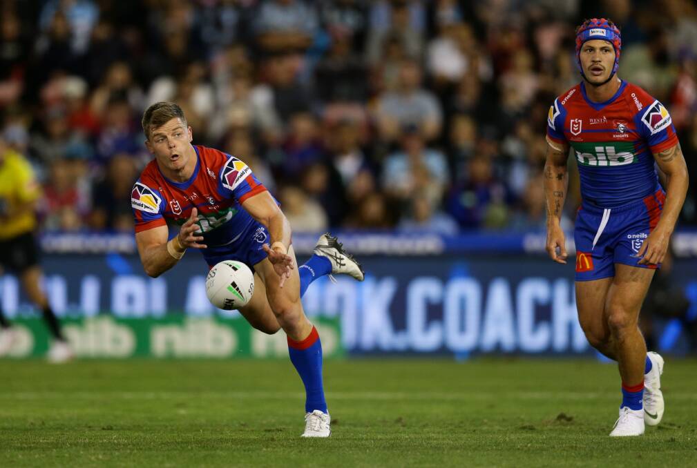 MILESTONE: Jayden Brailey, left, will make his 100th NRL appearance against Brisbane while Kalyn Ponga remains sidelined. Picture: Jonathan Carroll