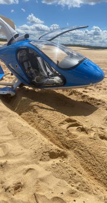 The gyrocopter on Stockton beach. Picture: Facebook