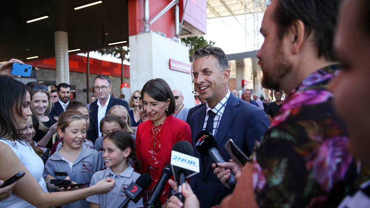 PLEDGE: Premier Gladys Berejiklian and Transport Minister Andrew Constance at the light rail launch in February 2019. Picture: Marina Neil