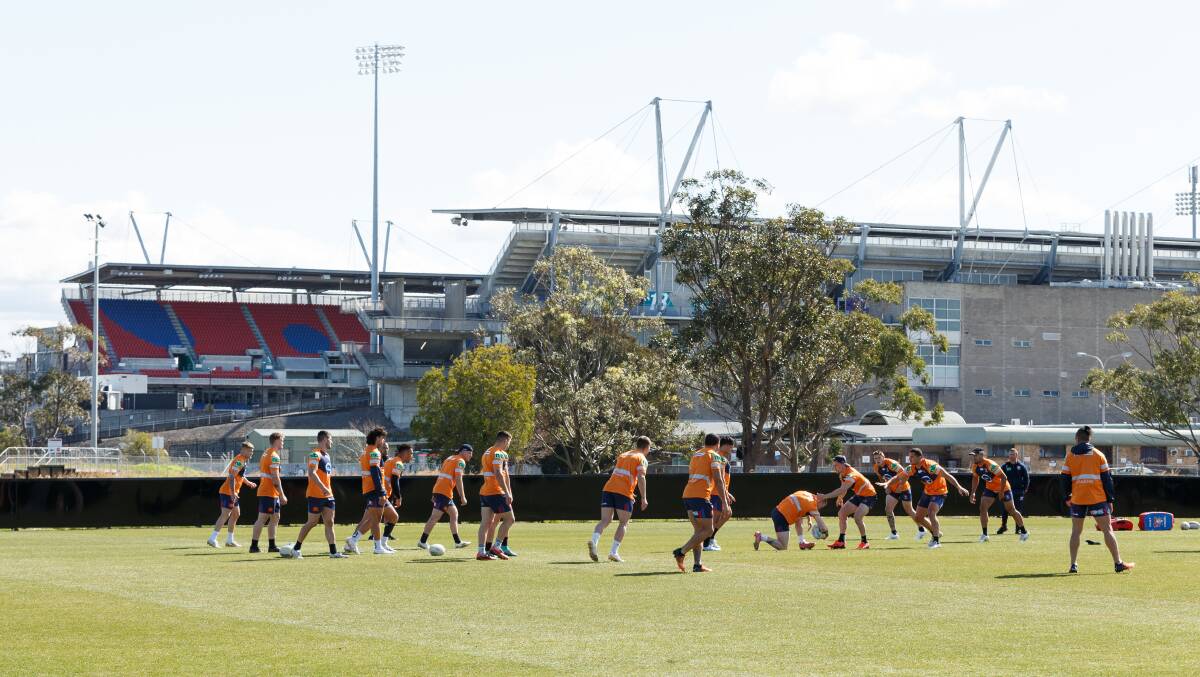 HARD AT IT: Newcastle Knights players training at the club's Centre of Excellence in Broadmeadow this week, adjacent to the side's home ground of McDonald Jones Stadium. Picture: Max Mason-Hubers