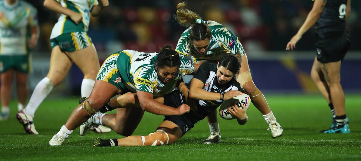 Newcastle Knights NRLW centre Shanice Parker playing for New Zealand against Cook Islands this week. Picture Getty Images 