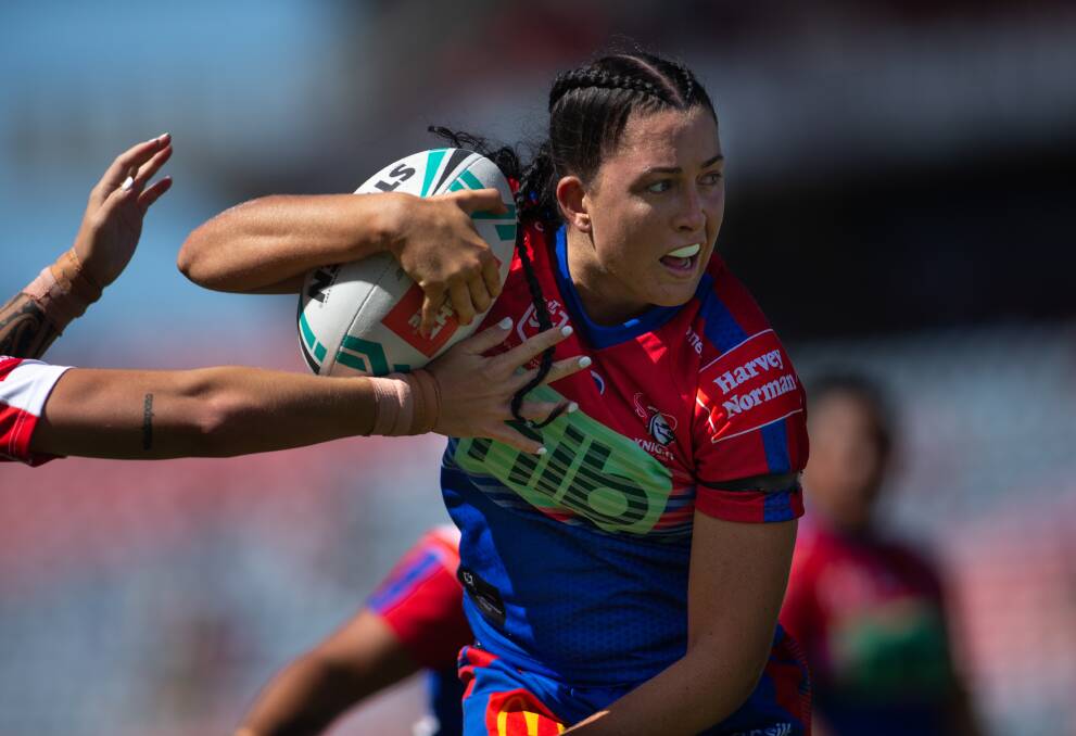 CHANGE UP: Romy Teitzel playing fullback for the Newcastle Knights in the club's inaugural NRLW campaign earlier this year. Picture: Marina Neil
