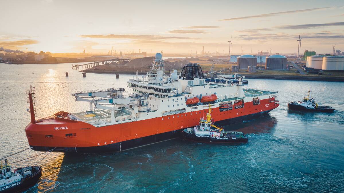 New icebreaker Nuyina arrives in Netherlands August 2020. PHOTO: Damen