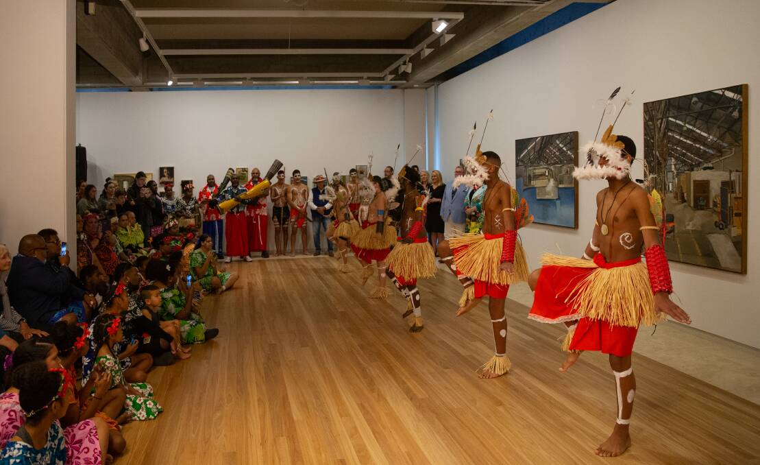 The Newcastle Art Gallery's WARWAR exhibition featuring Torres Strait art and culture, some of which has never before been seen on the mainland, opened on Saturday. Pictures: Marina Neil