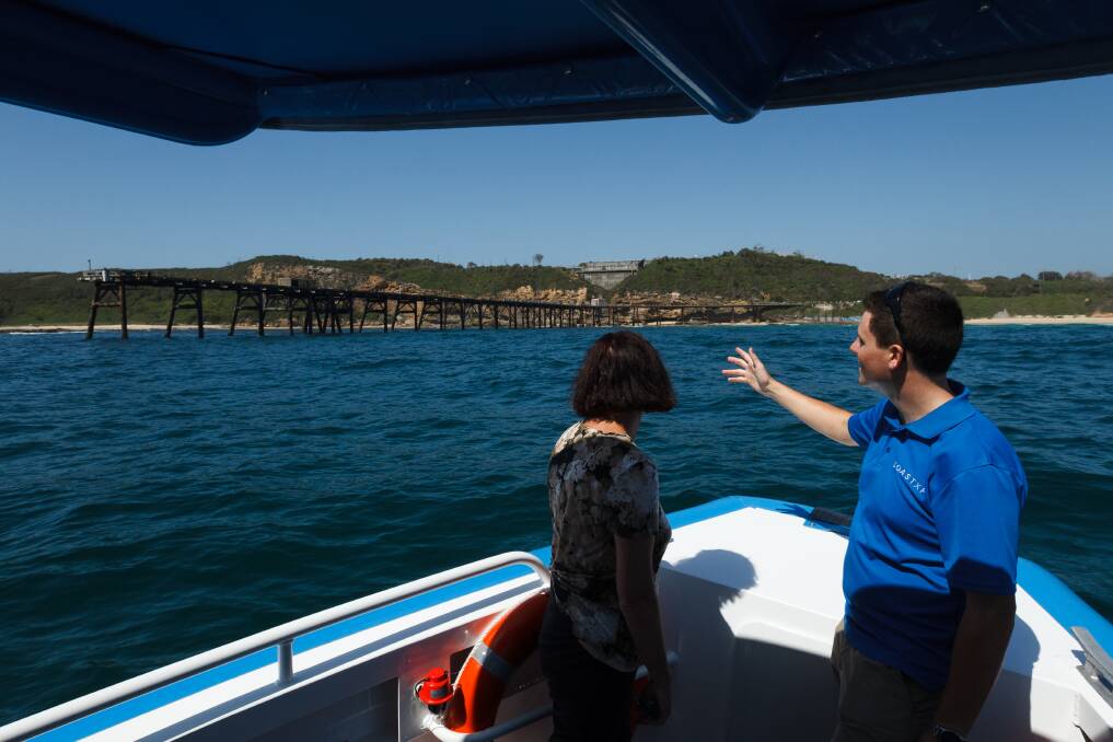 JETTY: Atmos skipper Dominic May with Lake Macquarie Mayor Kay Fraser.