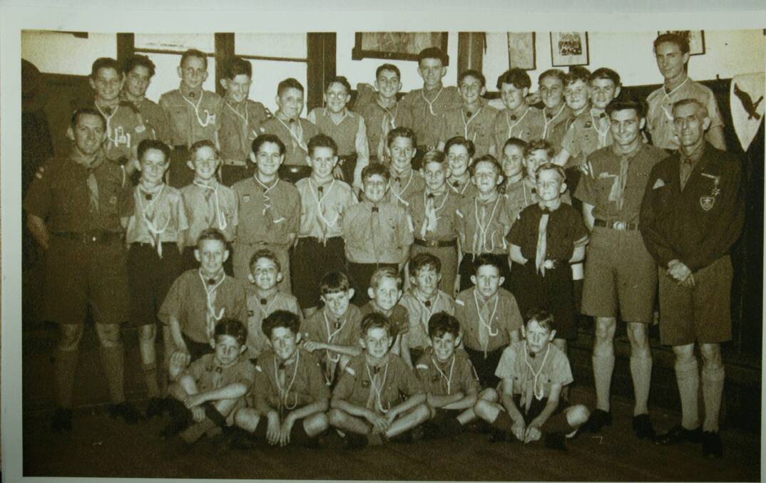 New Lambton's first Scouts troop, which included the man who would go on to become the world's fastest man on water Ken Warby (fourth from left in back row) and Newcastle Knights founding father Leigh Maughan (fourth from left in front row).