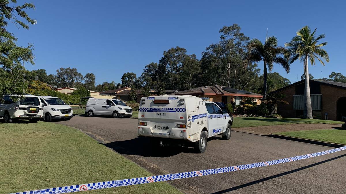 Police at the scene in 2020, where officers found the body of Miller's girlfriend, Emerald Wardle, 18, in the ensuite bathroom of the main bedroom of a home in Metford, near Maitland. Picture: Marina Neil