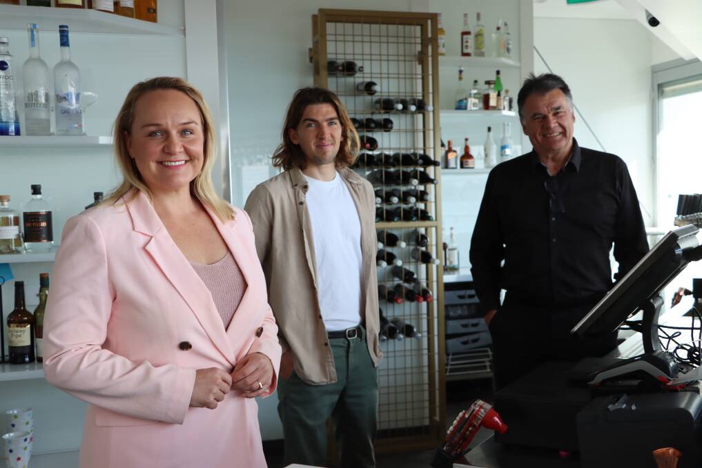 APPROVAL: Lord mayor Nuatali Nelmes, Ryan Hawthorne from Coal & Cedar and Neil Slater from Scratchleys on the Wharf.
