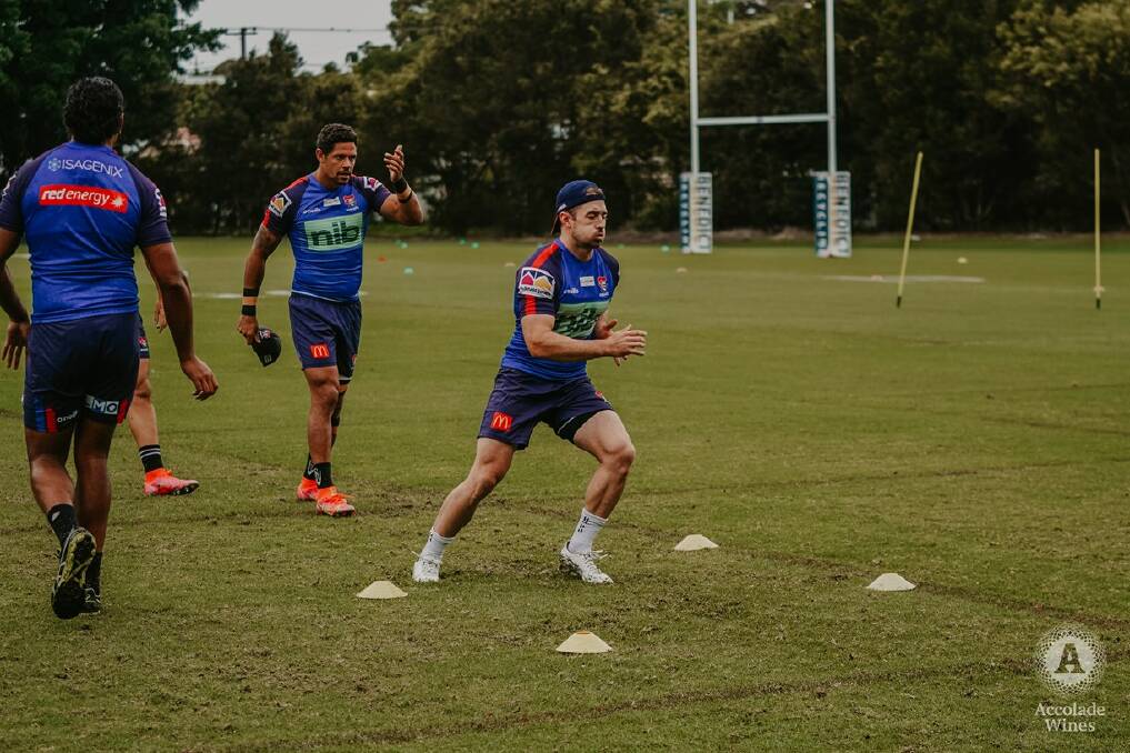 BEST FOOT FORWARD: Adam Clune, who played 10 games for the Dragons last season, at training in the Red and Blue 
