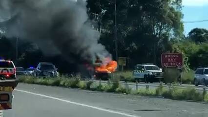A motorhome became fully-involved in fire on the New England Highway roadside just before 1pm Wednesday.