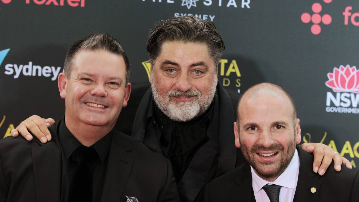 Masterchef Australia judges Gary Mehigan, Matt Preston and George Calombaris at the AACTA Awards in Sydney, 2017. Photo: AAP