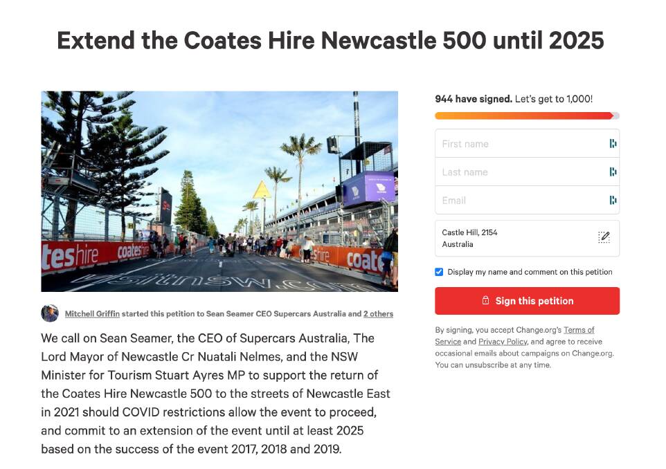 Race fans launch online petition to extend the Newcastle 500 to 2025
