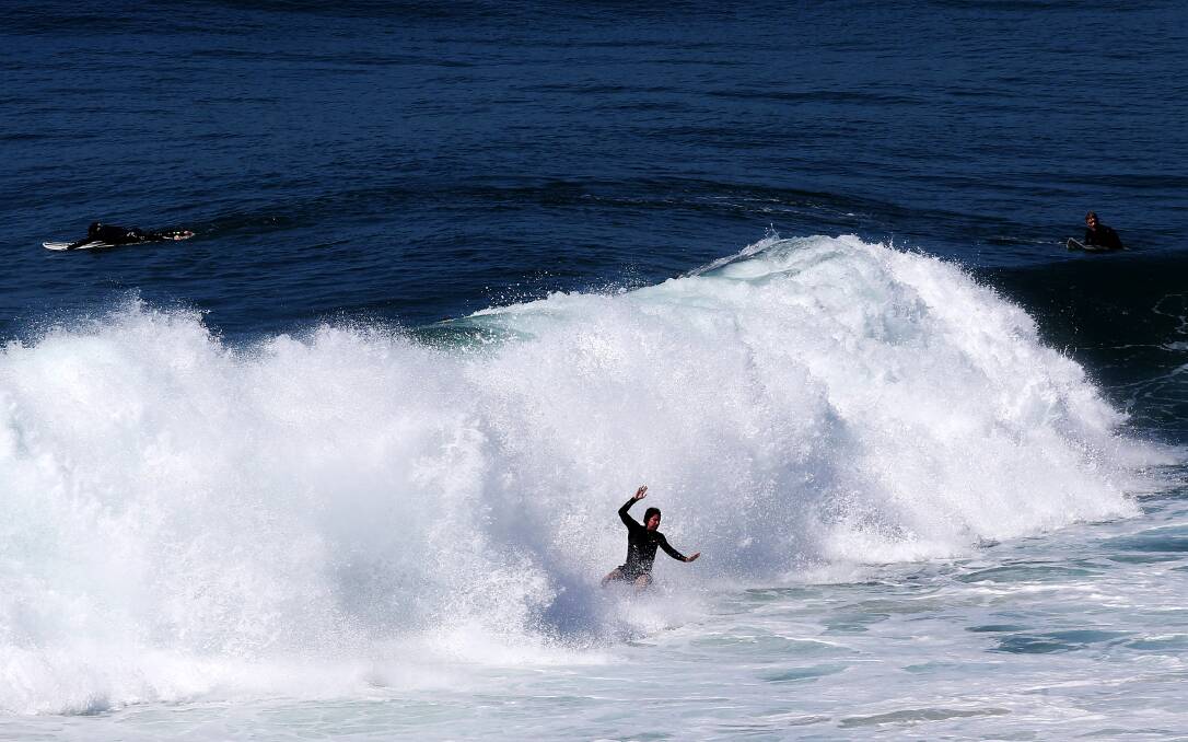 Big swell of Bar Beach in Newcastle as surf life savers warn of dangerous surf this weekend. Picture by Peter Lorimer