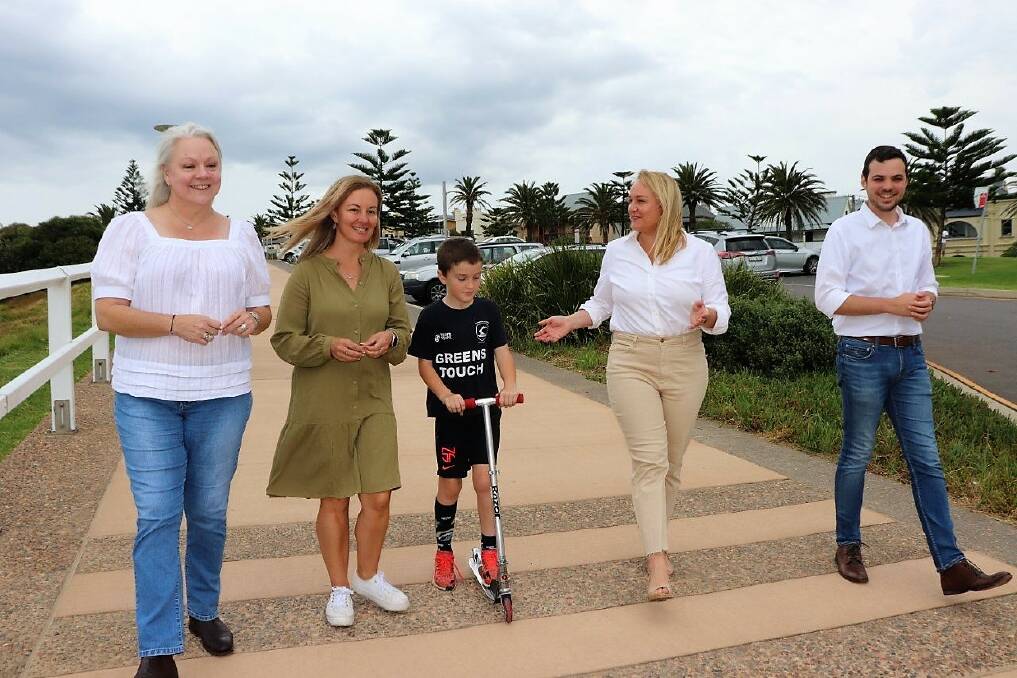 Newcastle Lord Mayor Nuatali Nelmes with Councillors Carol Duncan, Peta Winney-Baartz and Deputy Lord Mayor Declan Clausen walk along a section of Bathers Way. Picture: Newcastle Council