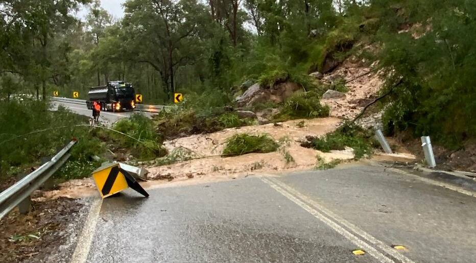 Putty Road was closed between Millbrodale Road and Colo Heights Road after a landslide amid heavy rain. Picture: LiveTraffic NSW
