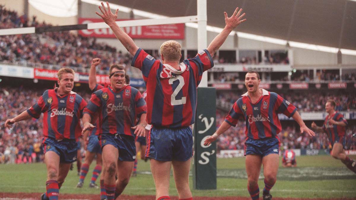 Darren Albert seconds after scoring the most unlikely try to secure the 1997 ARL Grand Final.