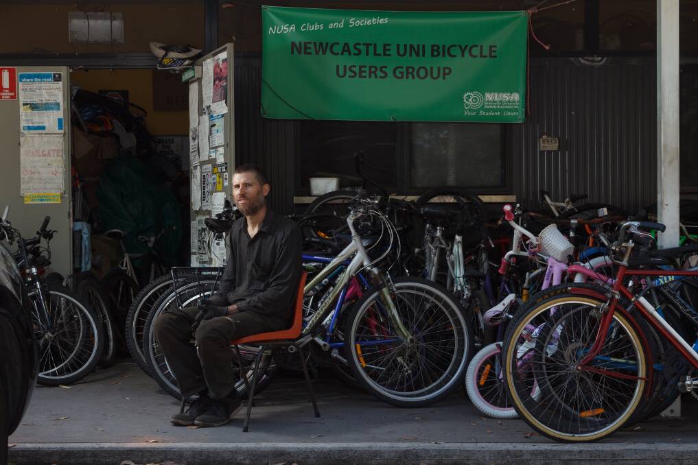 Tireless advocate: Daniel Endicott at the bicycle workshop on the university campus. Picture: Max Mason-Hubers