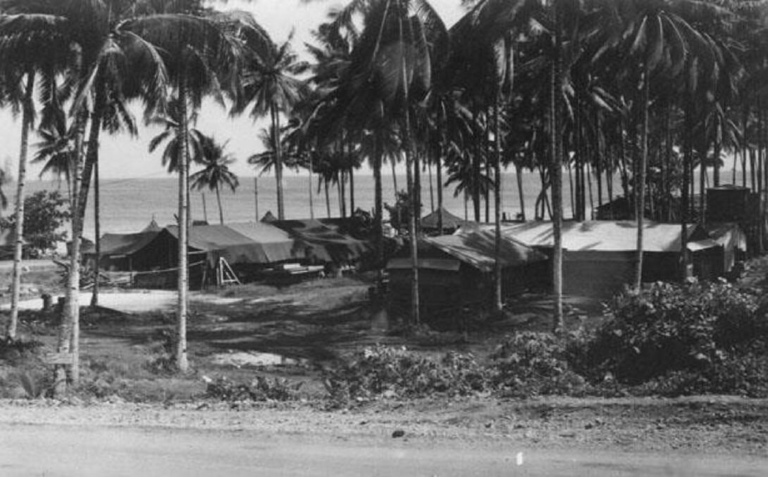 The No. 79 Squadron R.A.A.F. camp under palm trees, Morotai Island, Dutch East Indies. Image courtesy of University of Newcastle's Cultural Collections.
