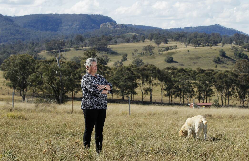 Forced off: Former Muswellbrook councillor Christine Phelps on her Wybong farm before the impacts of mining forced her to sell. She wants to know where $5 million in a secret Wybong coal deal has gone. 