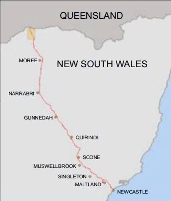 Route: The proposed route of the NSW leg of the Hunter Gas Pipeline project which backer Garbis Simonian says will link the Hunter with a proposed Narrabri gas field and the Galilee Basin gas field in Queensland. 