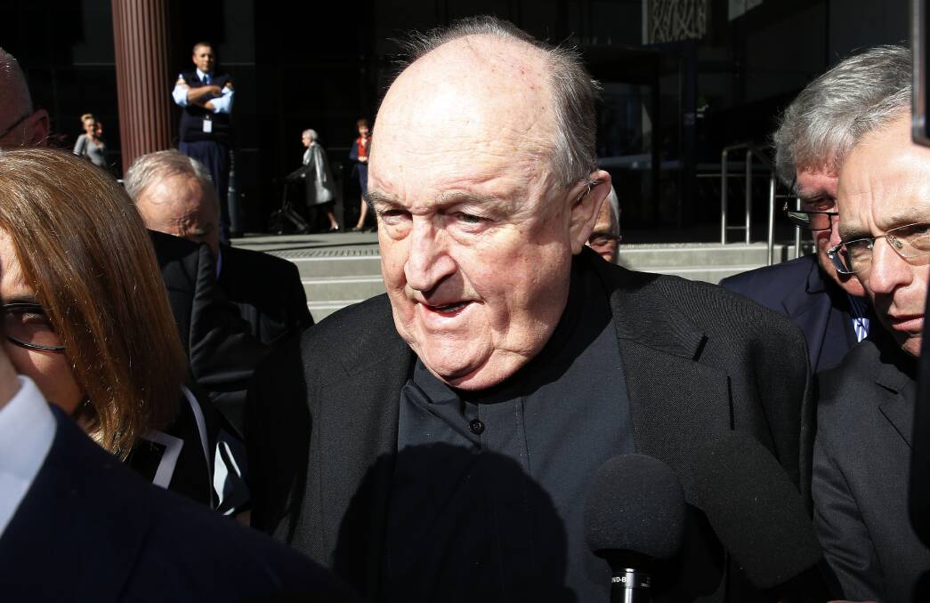 Convicted: Philip Wilson outside Newcastle Courthouse after he was found guilty of concealing a priest's child sex crimes. Wilson lived in the priests' quarters at St Pius X, Adamstown for nine months in 1978 and 1979 while Denham was a priest/teacher at the school. 