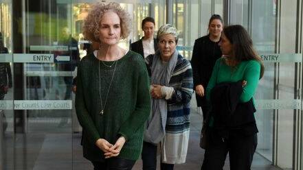 Action: Women outside court at the start of the landmark Australian class action by 1000 women against pelvic mesh manufacturer Johnson & Johnson.