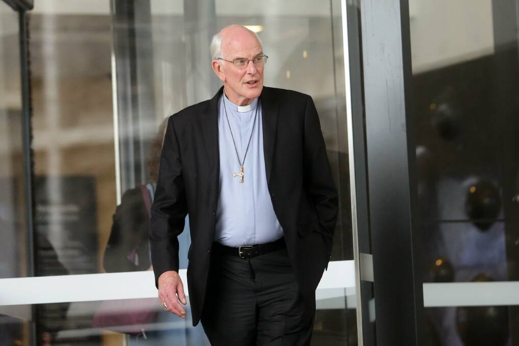 Evidence: Bishop Wright leaves Newcastle Courthouse after giving evidence at the Royal Commission into Institutional Responses to Child Sexual Abuse.
